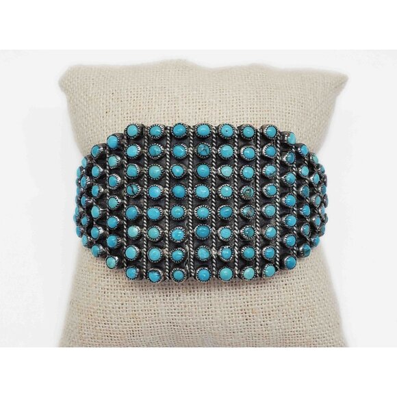 Vintage J.M. Begay Navajo Native American Petit Point Turquoise Cuff Sterling